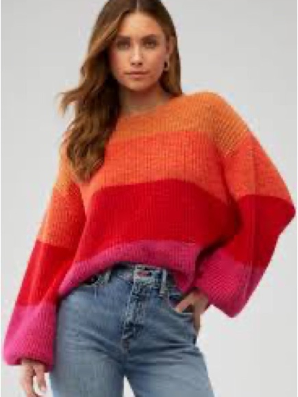 Show Me Your MuMu Colorblock Crewneck Sweater in Orange, Red & Pink